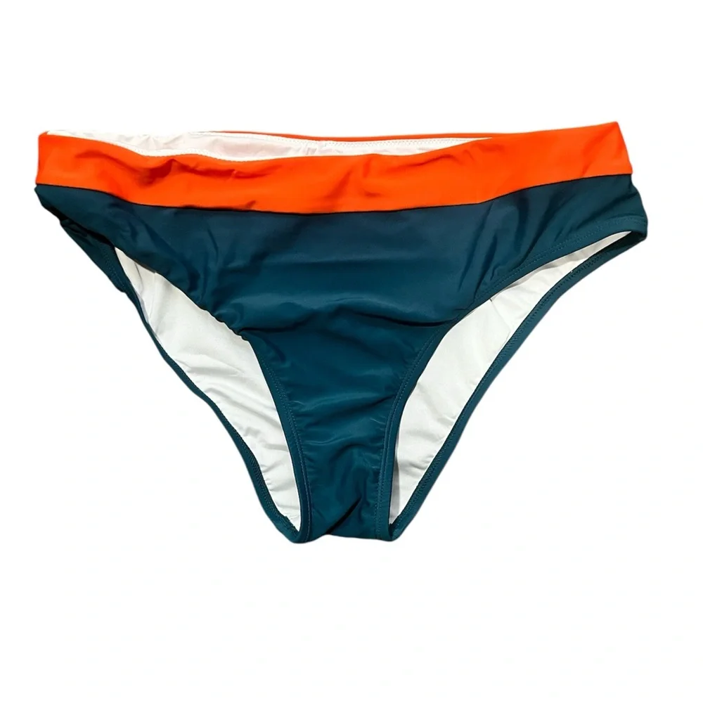 Cupshe Colorblock Bikini Teal‎ Orange and White Top S-M Bottom M-L